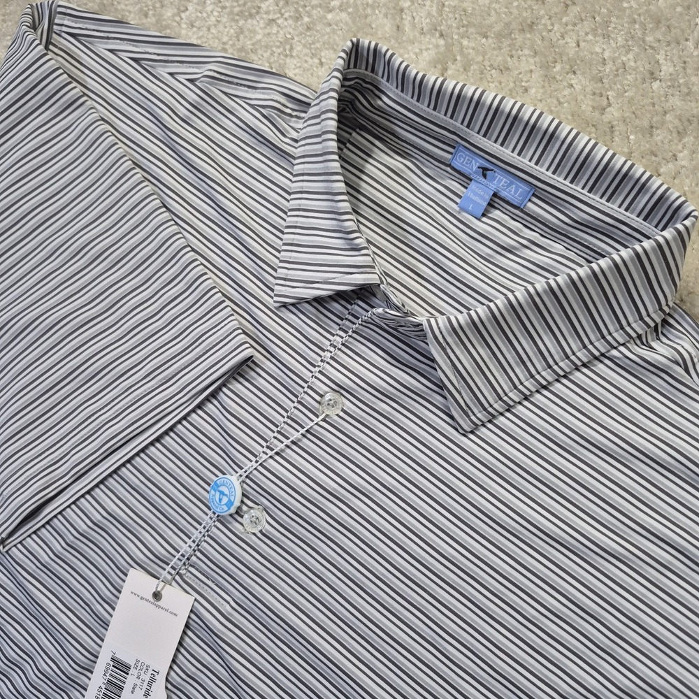 Genteal Golf Polo Shirt Mens Large Gray Stripe Performance Preppy Comfort Work
